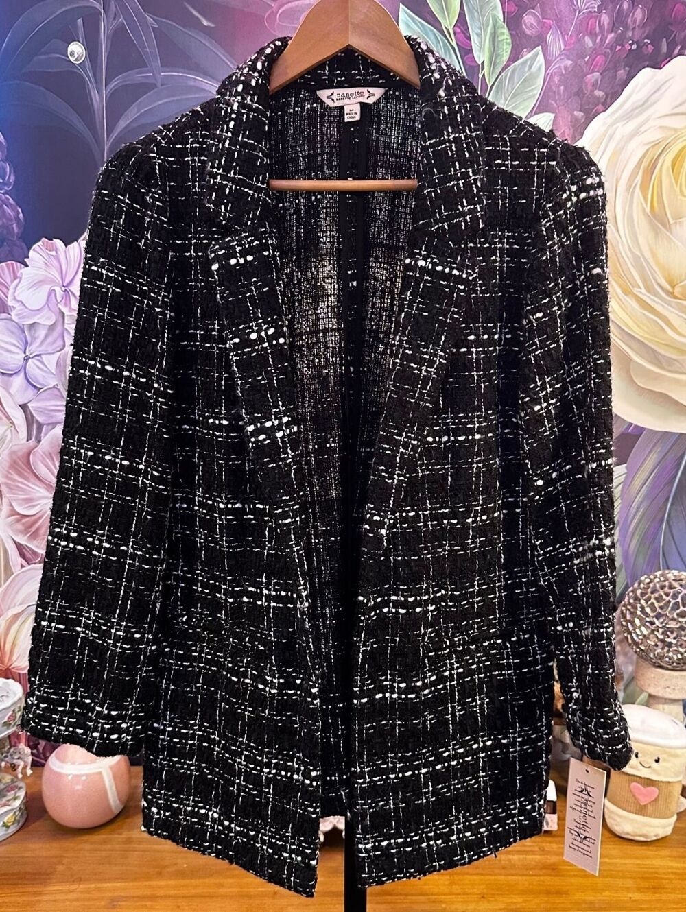 Nanette Nanette Lepore M NWT Black Tweed Jacket Old Money Office Siren Preppy